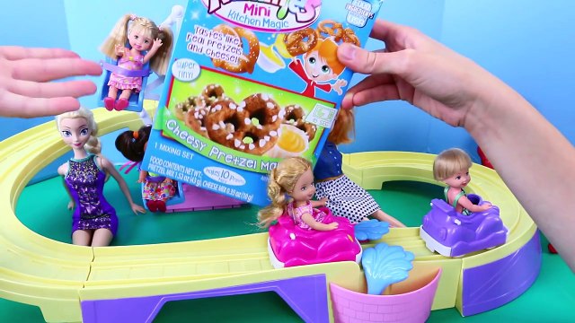 YUMMY NUMMIES Kitchen Magic Cheesy Pretzel Maker at Barbie Kelly Roller Coaster with Froze