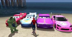 McQueen Cars Hello Kitty & Dinoco & Ramone play with Amazing Spiderman & Hulk   Nursery Rhymes