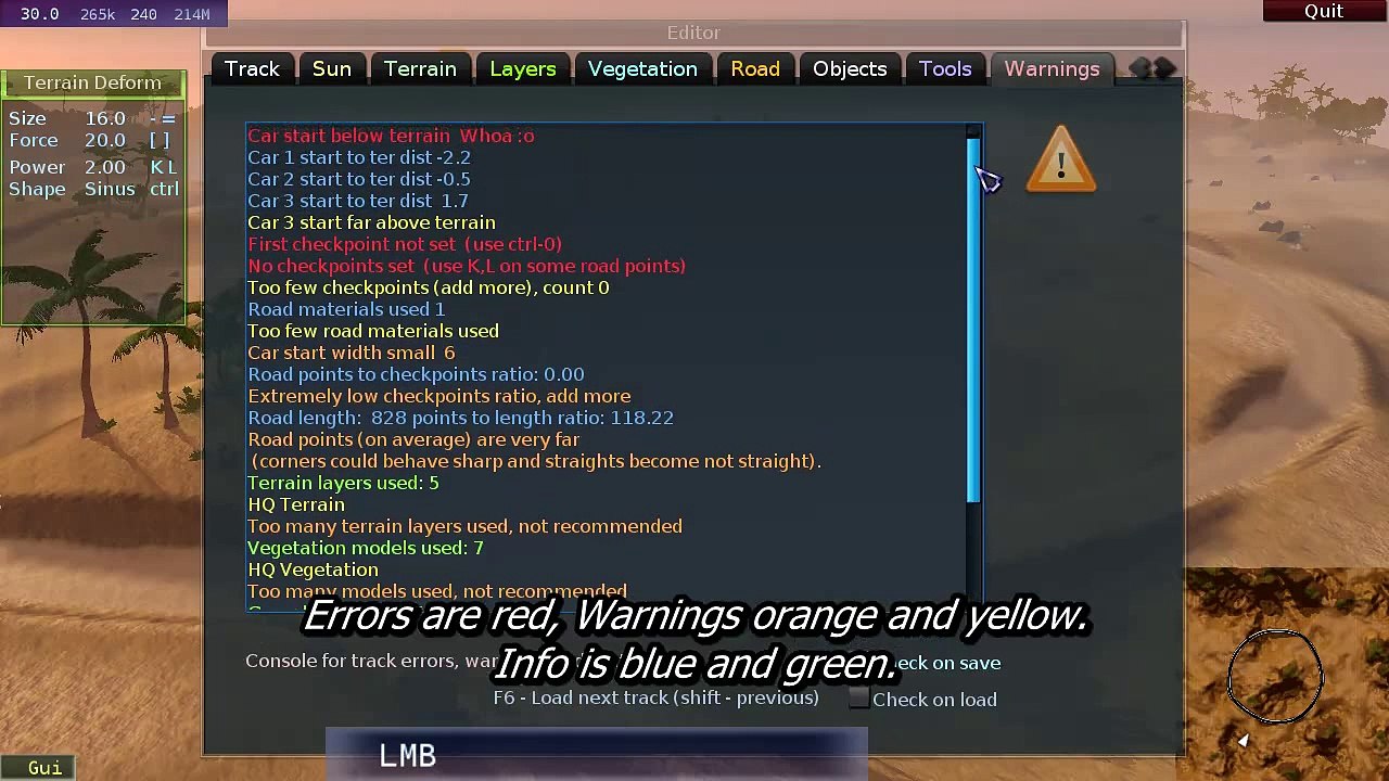 Stunt Rally - Track Editor - Choosing Warnings
