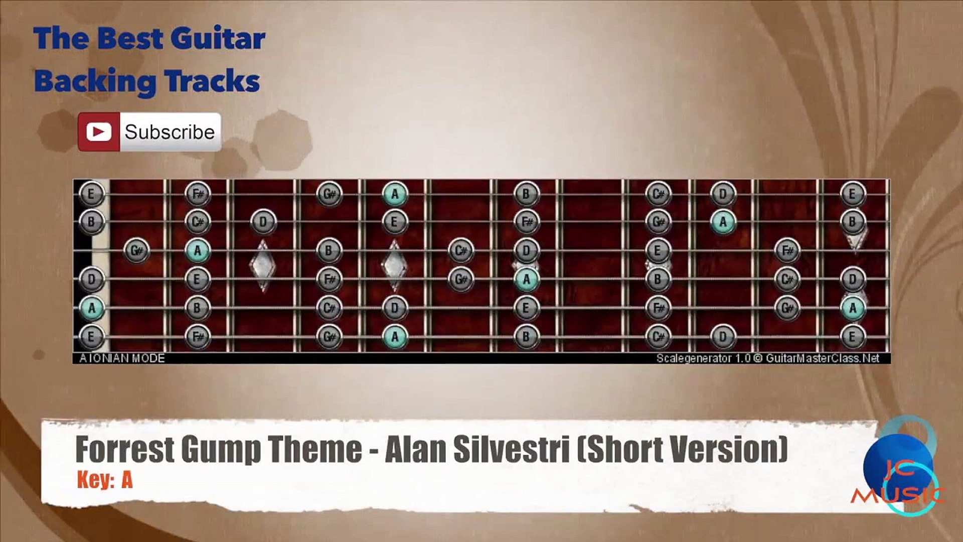 Forrest Gump Theme - Alan Silvestri Guitar Backing Track with scale chart