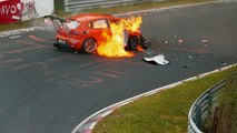 Nürburgring Nordschleife VLN Lauf 3 2014 Crash car catching fire