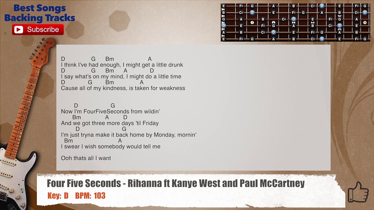 Four Five Seconds - Rihanna ft Kanye West and Paul McCartney LOW GUITAR Backing Track