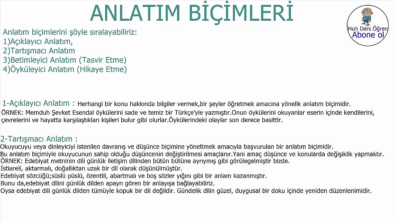 4 Dk'da YGS Türkçe Anlatım Biçimleri