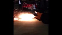 Lamborghini Aventador spitting sparks instead of flames from the exhaust