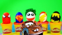 Play Doh Surprise Eggs Superhero Kinder Surprise Batman Joker Superman Spiderman Flash Car