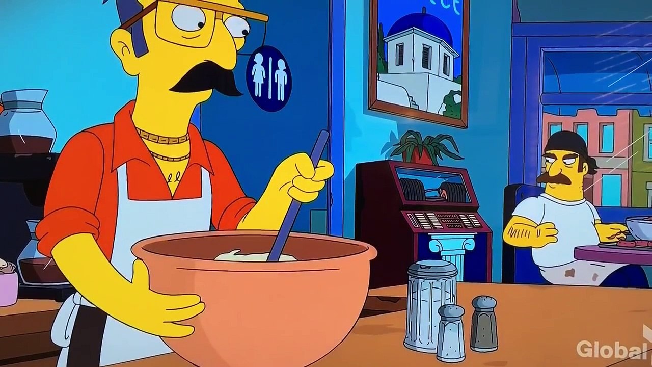 Homer the Greek (the Simpsons) and Springfield Greek Dances at the Greek Diner, OPA!