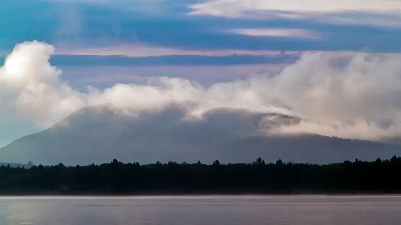 Beachfront B-Roll- Early Morning Mountain Fog HD Stock Video Footage)