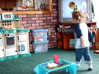 Megan singing and dancing to the VeggieTales theme song