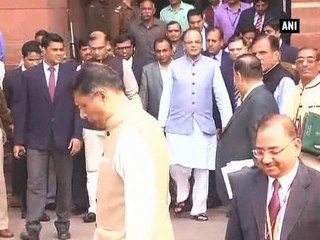 Arun Jaitley, Jayant Sinha at North Block ahead of Budget announcement