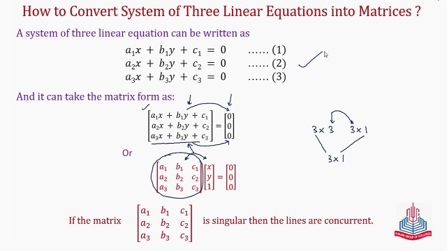 How to convert system of three linear equations into Matrices ? Question No.16 & Question No.17