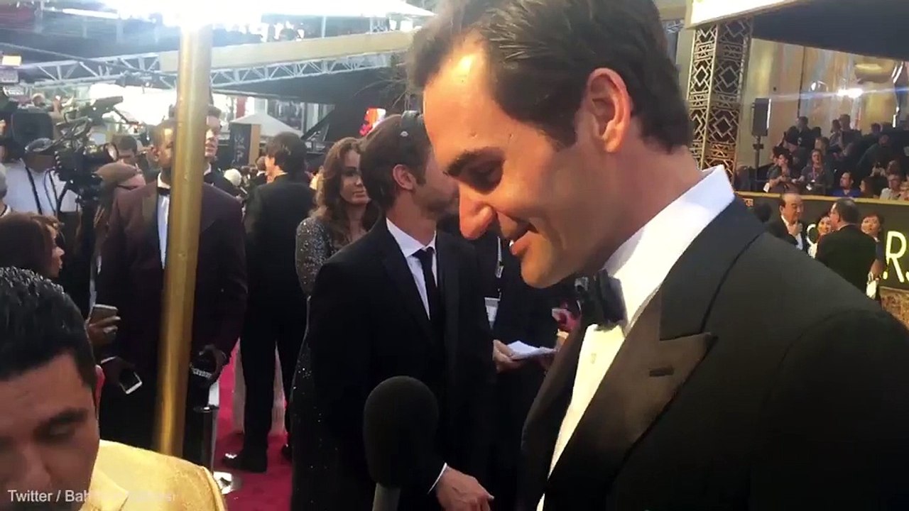 Roger Federer at the Oscars after party doing "Tequila Shot"!