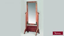 Antique American Mission oak cheval mirror with brass trim