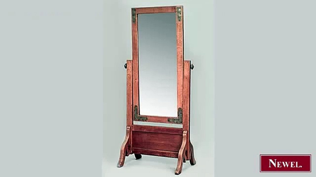 Antique American Mission oak cheval mirror with brass trim