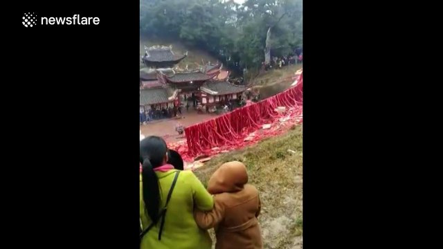 Mass firecracker explosion causes mushroom cloud in the air