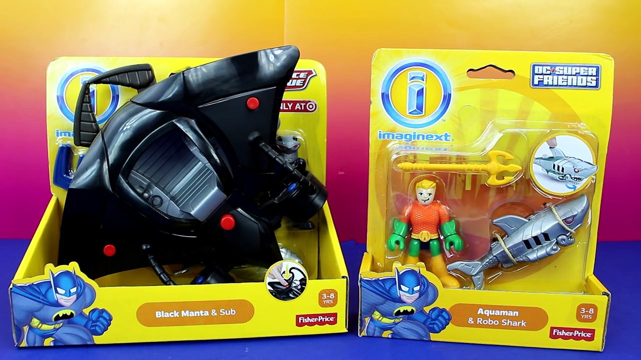 Imaginext Aquaman & Robo Shark Battles Black Manta & Sub DC Superhero Batman and Friends