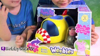Peppa Pig Rocket Ship Toy to MOON! Grandpa Train Play + Toy Review Outer Space HobbyKidsTV