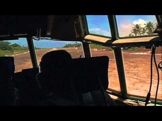 C-130 plane landing on Pag-asa island's crumbling airstrip