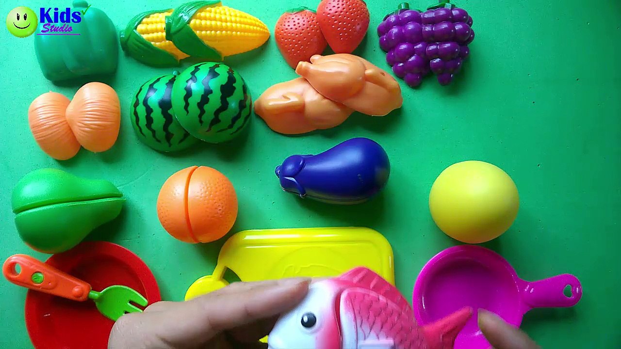 Learn names of fruits vegetables egg with velcro cutting toy foods esl learn english