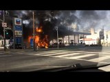 Shuttle Bus Bursts Into Flame at San Francisco Gas Station