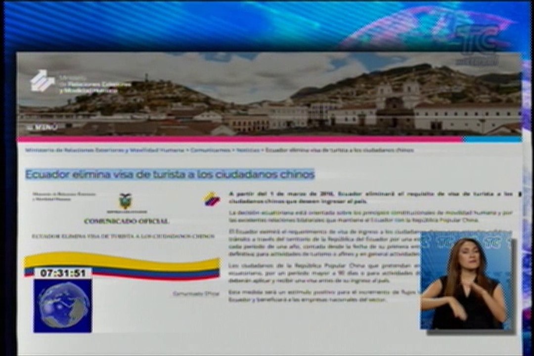 Ecuador elimina visa para los turistas chinos