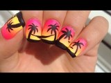 Easy Neon Gradient and Palm Tree Nail Art