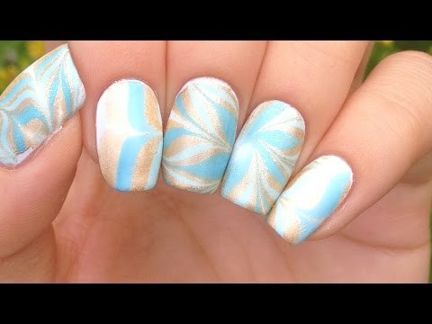 Nail Art Tutorial: Blue & Gold Water Marble