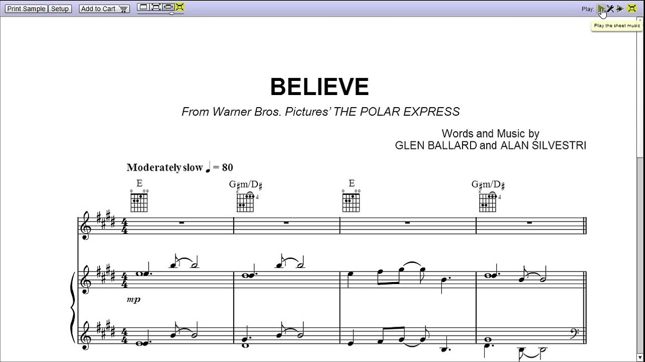 Believe by Josh Groban - Piano Sheet Music - Teaser