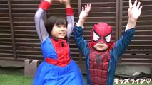 Spiderman VS Black Spiderman with Lion Dog スパイダーマン VS ライオン わんわん & ブラックスパイダー SuperHeroes Kids