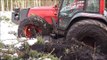 Valtra forestry tractor stuck in deep mud, extreme mud conditions