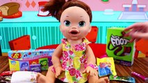 BABY ALIVE Candy Eating Challenge Doll vs Food   M&Ms, Fruit by The Foot, Jelly Belly, Pez