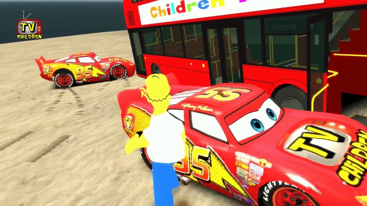 Homer Simpson, Red Bus, Lightning McQueen, Wheels On The Bus Go Round And Round, Songs for Kids
