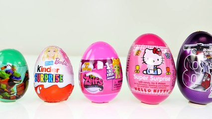 Learn Sizes with Toy Surprise Eggs! Kinder Surprise Barbie Hello Kitty TMNT Zelfs Chocolate Egg