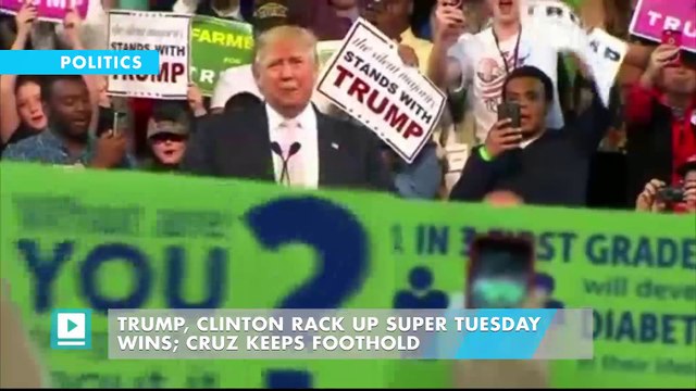 Trump, Clinton rack up Super Tuesday wins; Cruz keeps foothold