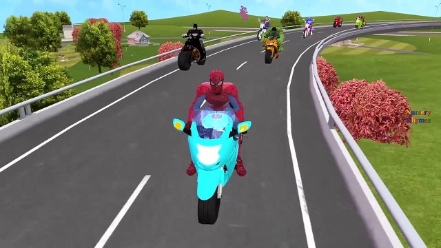 Bike Racing Videos For Children By Spiderman Ironman Hulk Batman Superman Cartoons