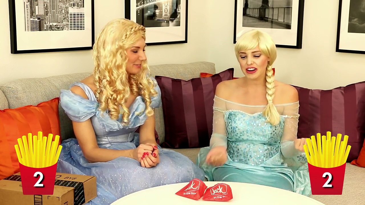 Elsa vs Cinderella French Fry Challenge. DisneyToysFan.