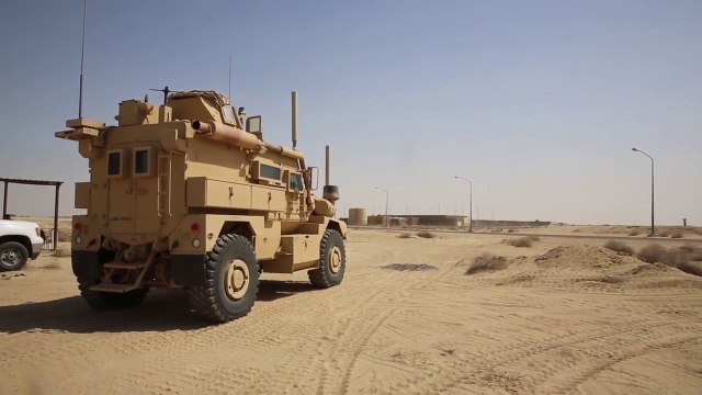 US Marines in Action Disembarking From Mrap and Firing M4 Carbine - Marines Exercise