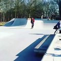 Kid Runs into Skateboarder after Grind