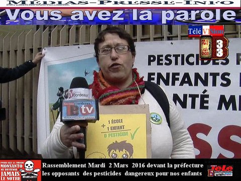 Télévision-Bordeaux-33 les opposants dénoncent les pesticides dangereux pour nos enfants