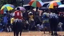 Raging bull attacked a crowd of people - Horrible bull