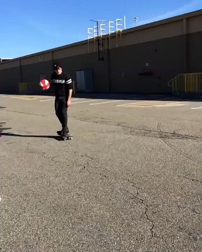 Skateboarder Uses Basketball to Perform Flip Trick