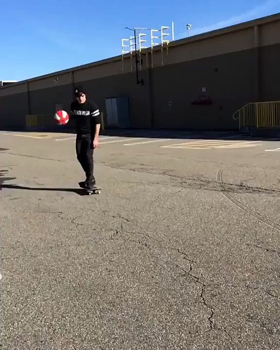 Skateboarder Uses Basketball to Perform Flip Trick