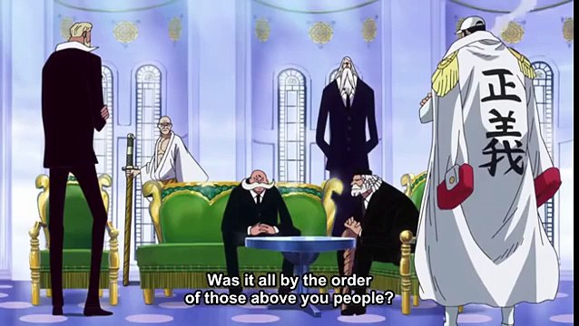 One Piece Dressrosa 736 Akainu talks with Gorosei (Aokiji joins Blackbeard crew) SUB ENG