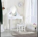 Title :  White Dressing Table Makeup Desk dresser with Stool, 5 Drawers and Ova