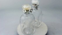 Etched Glass and Sterling Silver Locking Decanters - Antique George V - AC Silver (A4953)