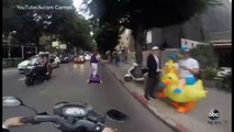 Man Rides Aladdin Magic Carpet Through Tel Aviv
