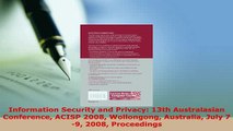 Download  Information Security and Privacy 13th Australasian Conference ACISP 2008 Wollongong  Read Online