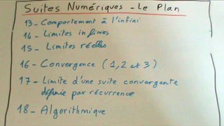 Maths, suites, plan de cours (niveau première)