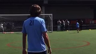 Andrea Pirlo demonstrates free kick technique for the kids of Downtown United Soccer Club