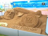 Sand artist creates Biju Patnaik's sculpture at Biju Patnaik International Airport