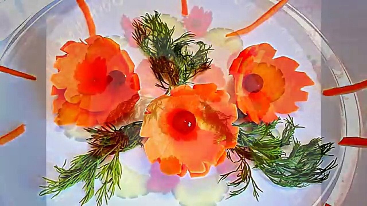 Цветок из моркови! Украшения из овощей! Carving carrot. Decoration of vegetables